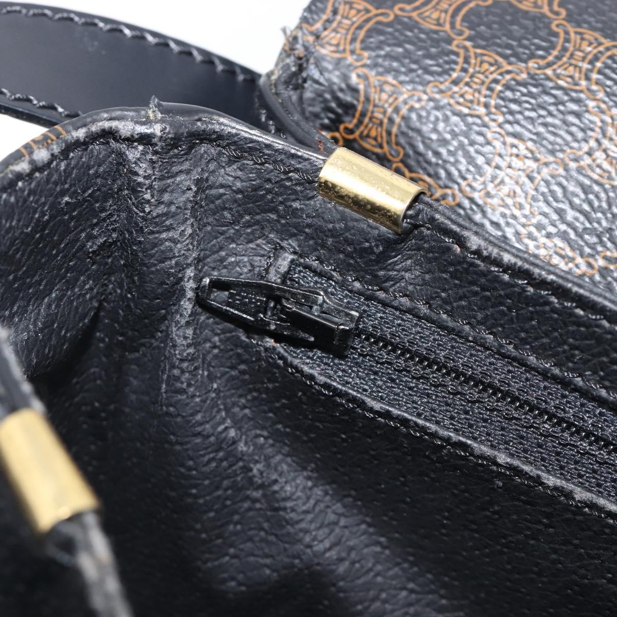 CELINE Macadam Canvas Shoulder Bag PVC Leather Black Gold Auth ep16100