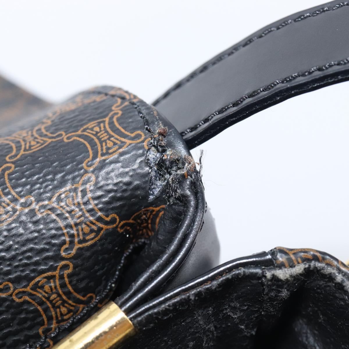 CELINE Macadam Canvas Shoulder Bag PVC Leather Black Gold Auth ep16100