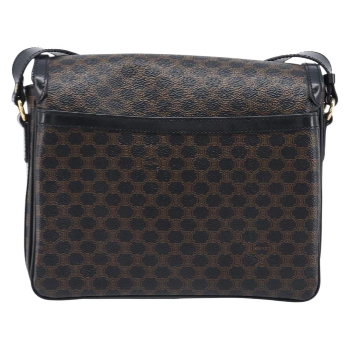CELINE Macadam Canvas Shoulder Bag PVC Leather Black Gold Auth ep16100