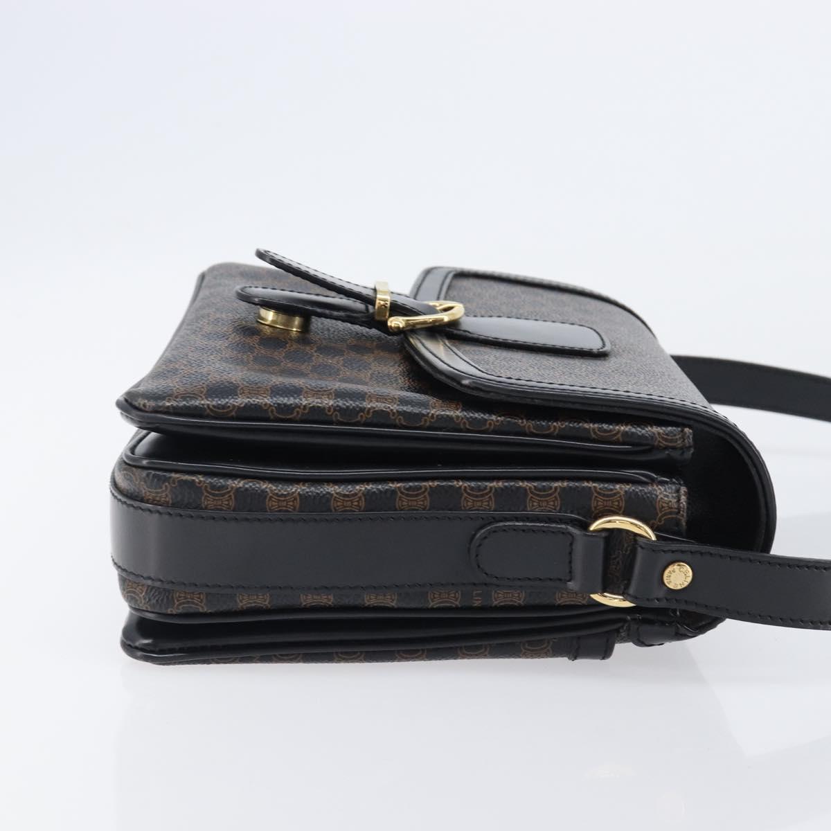 CELINE Macadam Canvas Shoulder Bag PVC Leather Black Gold Auth ep16100