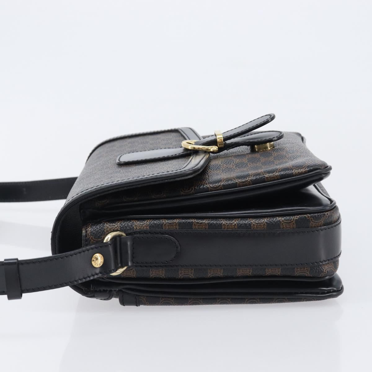 CELINE Macadam Canvas Shoulder Bag PVC Leather Black Gold Auth ep16100