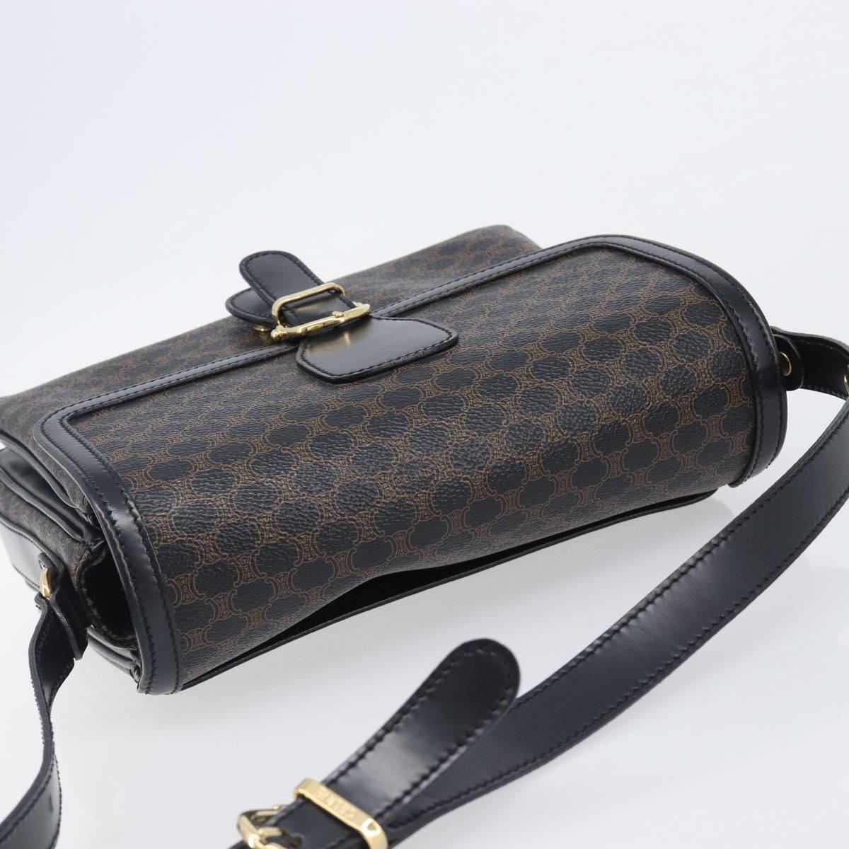 CELINE Macadam Canvas Shoulder Bag PVC Leather Black Gold Auth ep16100