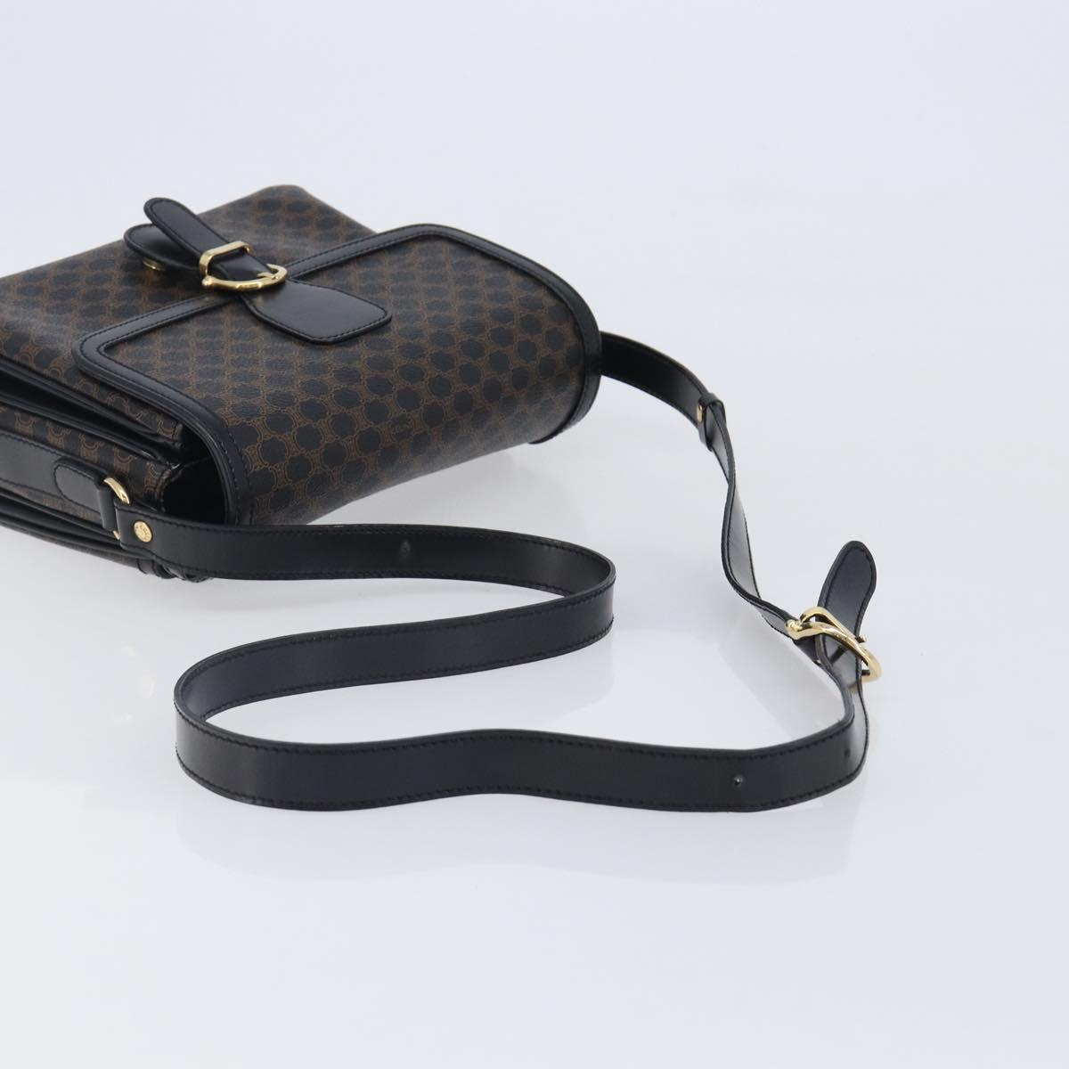 CELINE Macadam Canvas Shoulder Bag PVC Leather Black Gold Auth ep16100