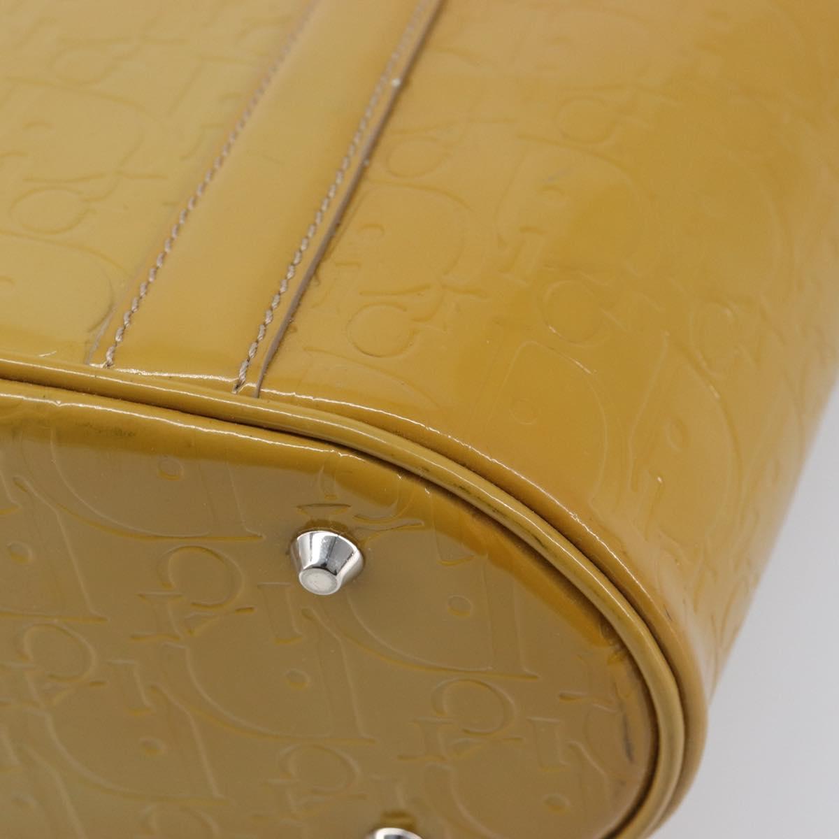 Christian Dior Trotter Canvas Hand Bag Patent leather Beige Silver Auth ep16107