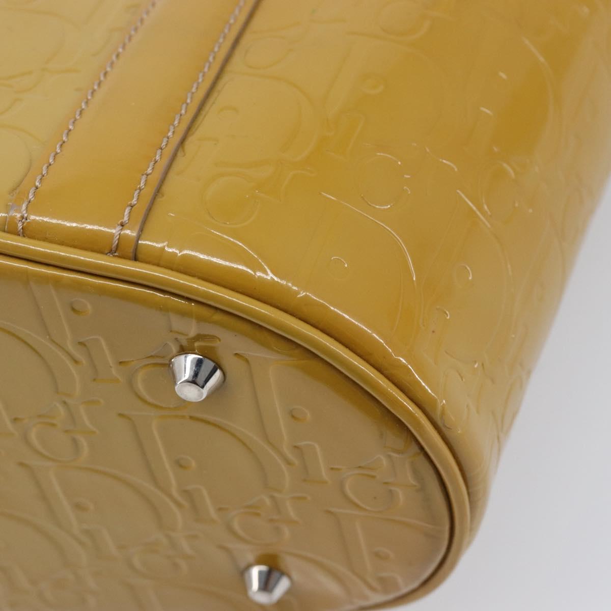 Christian Dior Trotter Canvas Hand Bag Patent leather Beige Silver Auth ep16107