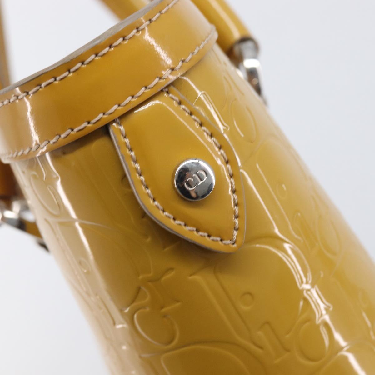 Christian Dior Trotter Canvas Hand Bag Patent leather Beige Silver Auth ep16107