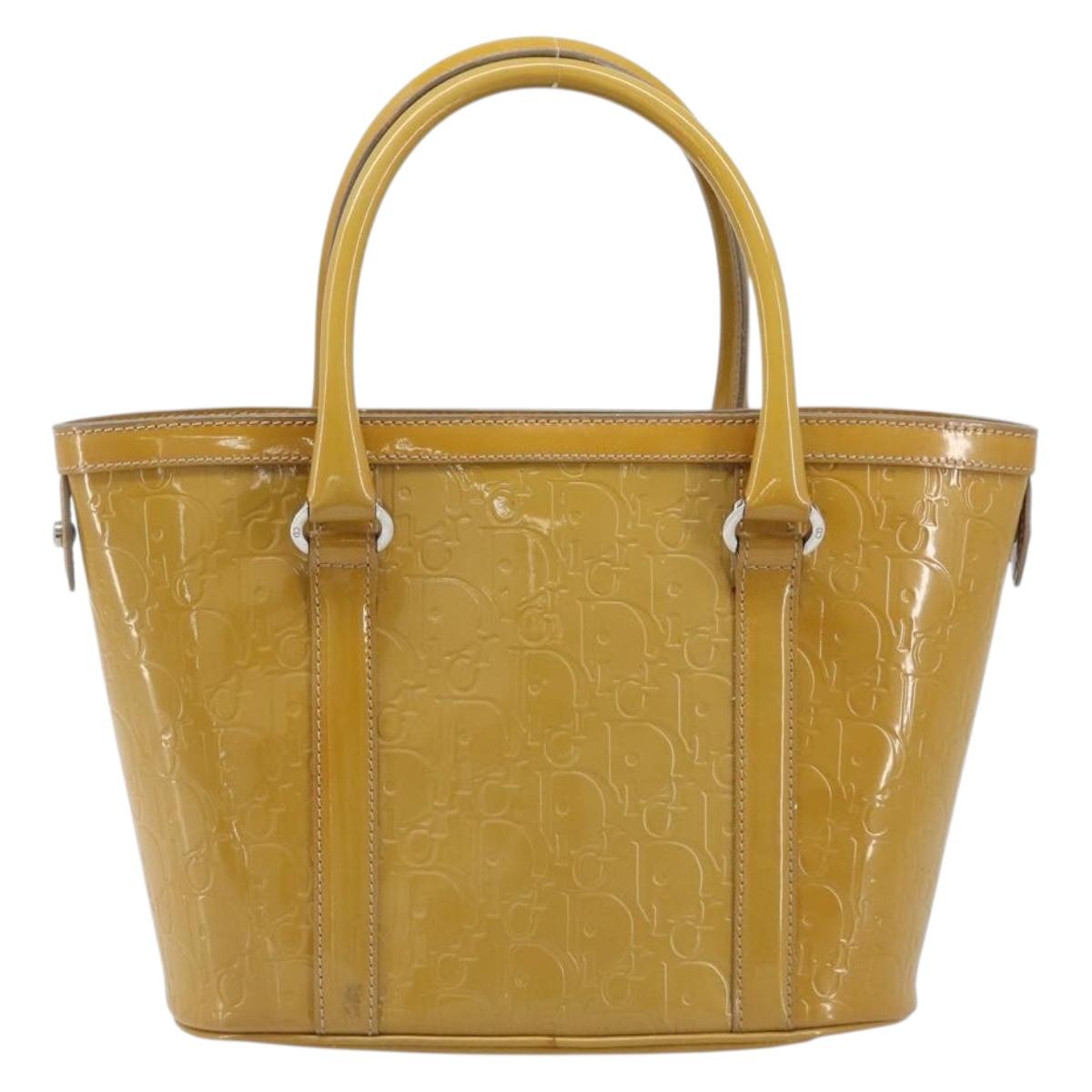 Christian Dior Trotter Canvas Hand Bag Patent leather Beige Silver Auth ep16107
