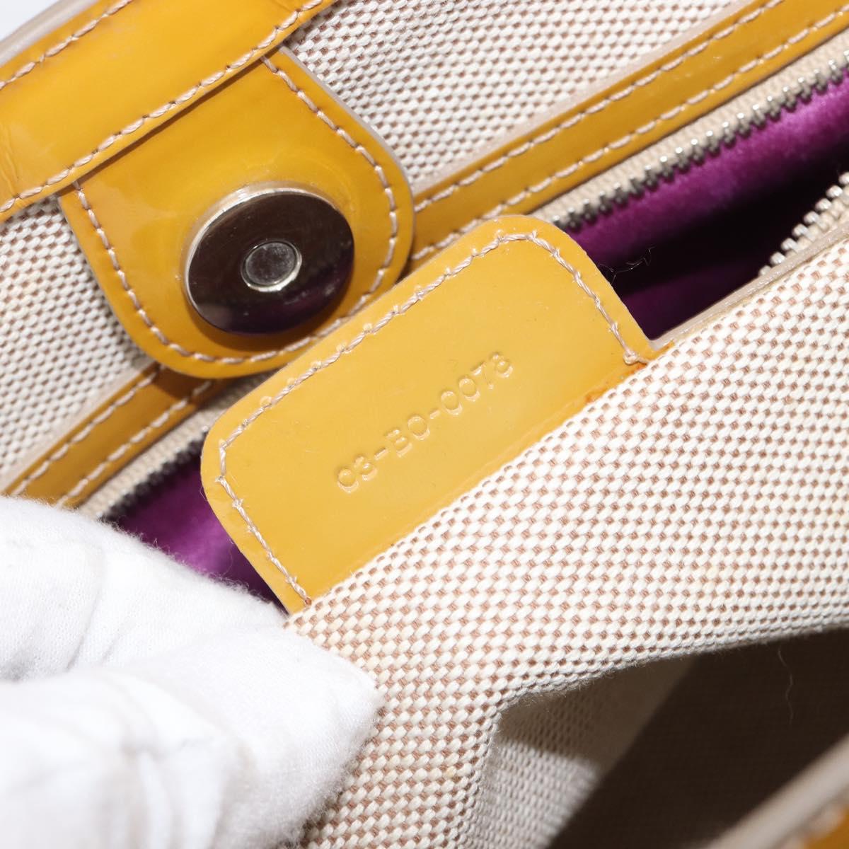 Christian Dior Trotter Canvas Hand Bag Patent leather Beige Silver Auth ep16107