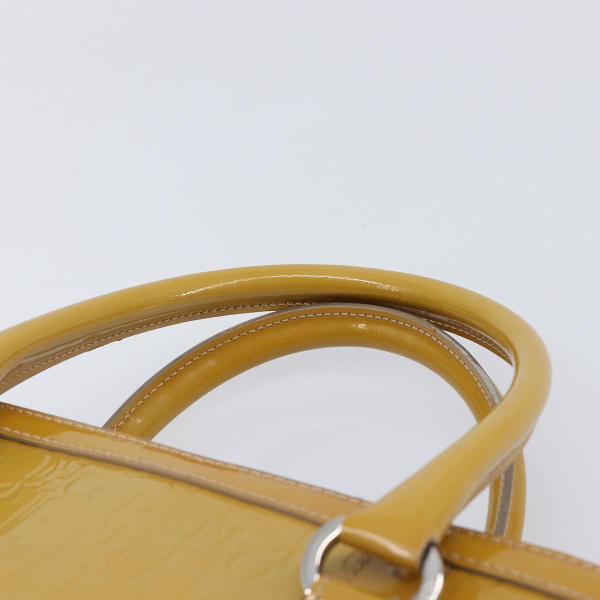 Christian Dior Trotter Canvas Hand Bag Patent leather Beige Silver Auth ep16107