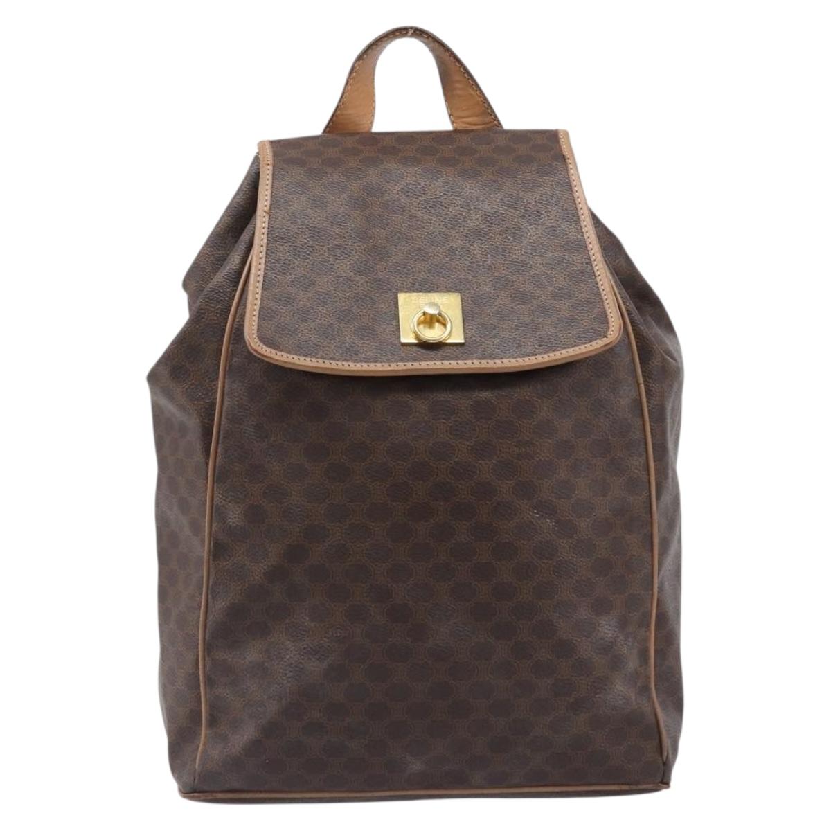 CELINE Macadam Canvas Backpack PVC Leather Brown Gold Auth ep16108
