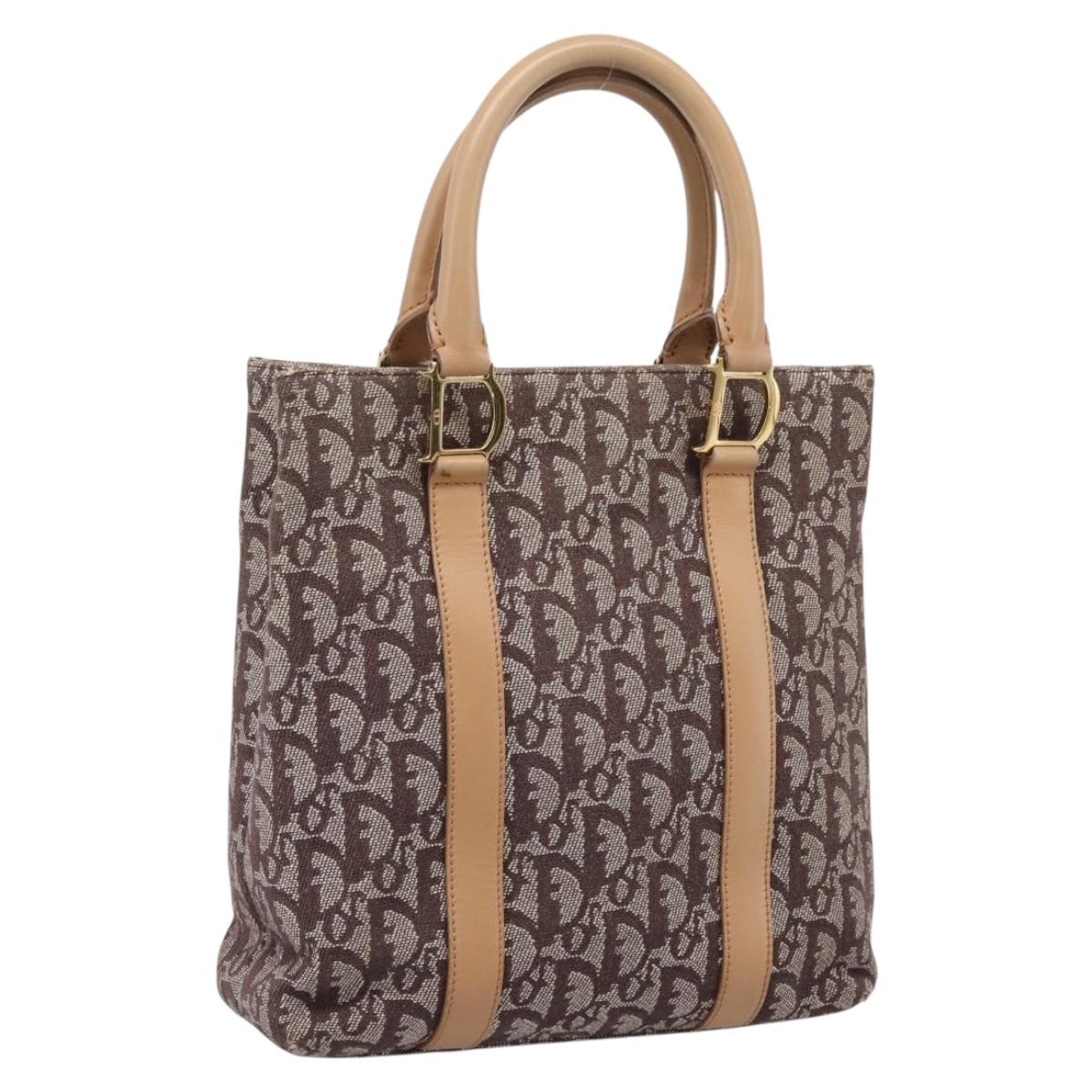 Christian Dior Trotter Canvas Hand Bag Beige Gold Auth ep16111A