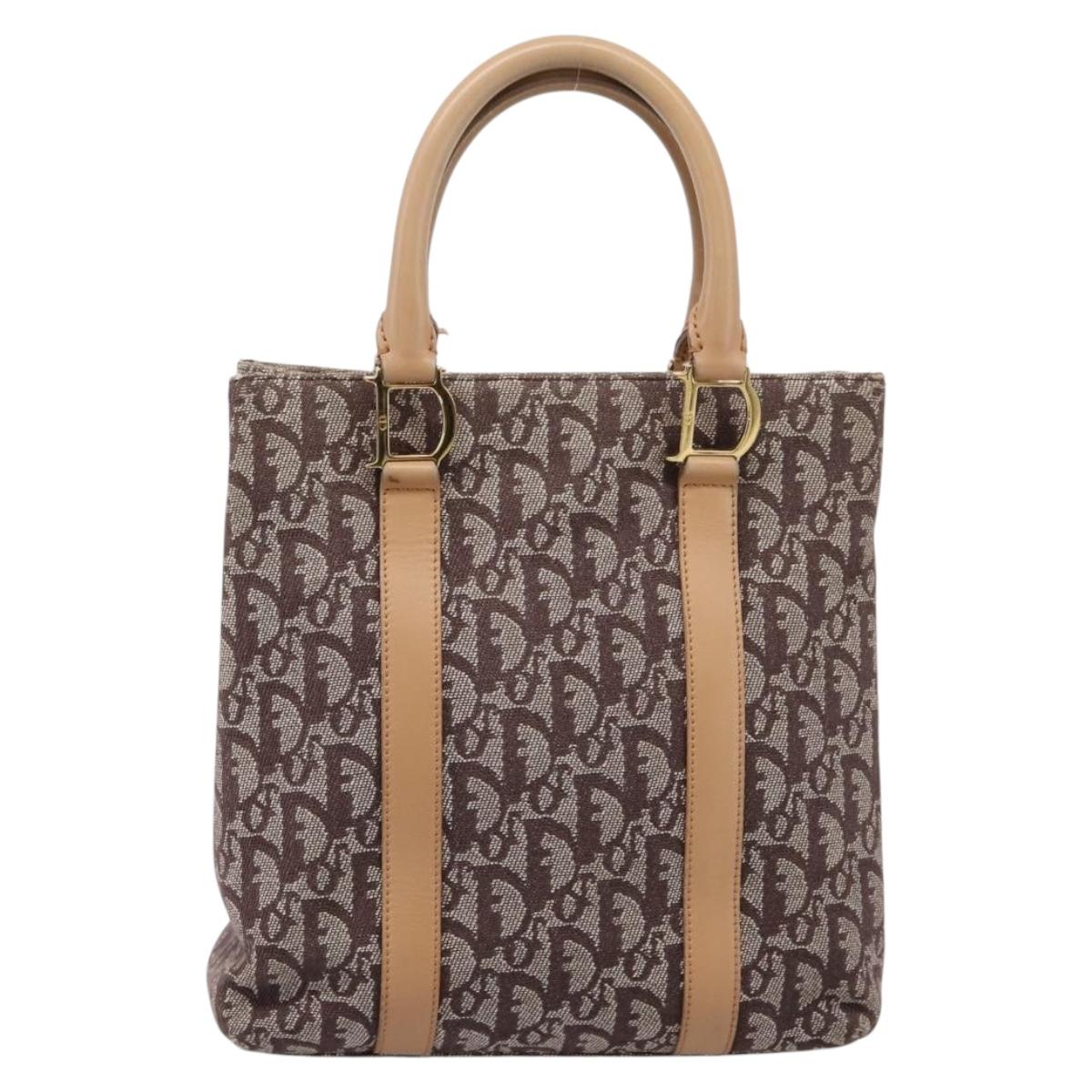 Christian Dior Trotter Canvas Hand Bag Beige Gold Auth ep16111A