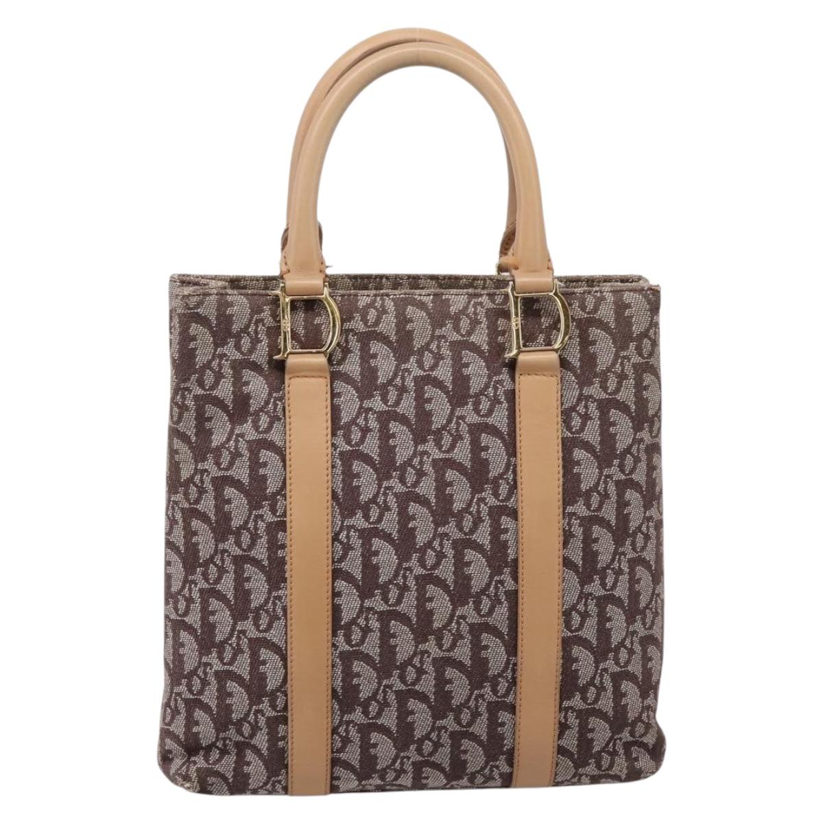 Christian Dior Trotter Canvas Hand Bag Beige Gold Auth ep16111A