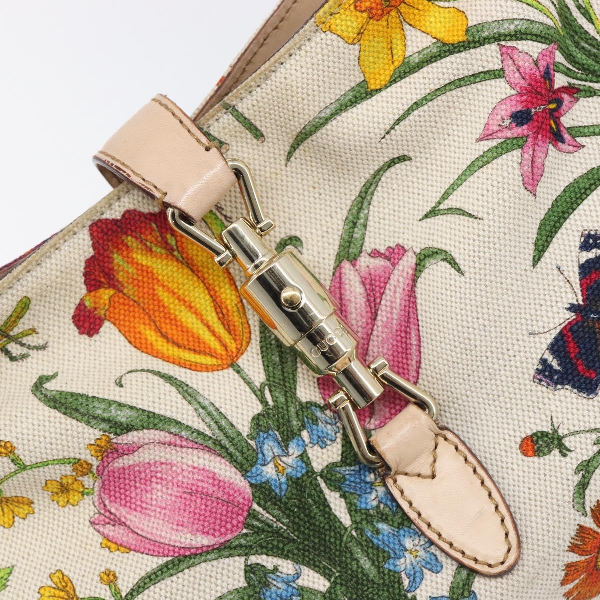 GUCCI Jackie Flora Shoulder Bag Canvas Beige Gold 137335 Auth ep16112