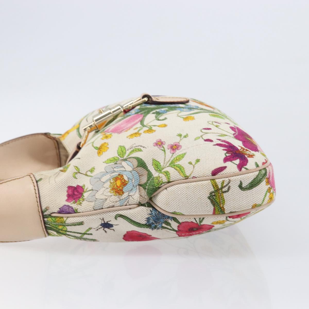 GUCCI Jackie Flora Shoulder Bag Canvas Beige Gold 137335 Auth ep16112