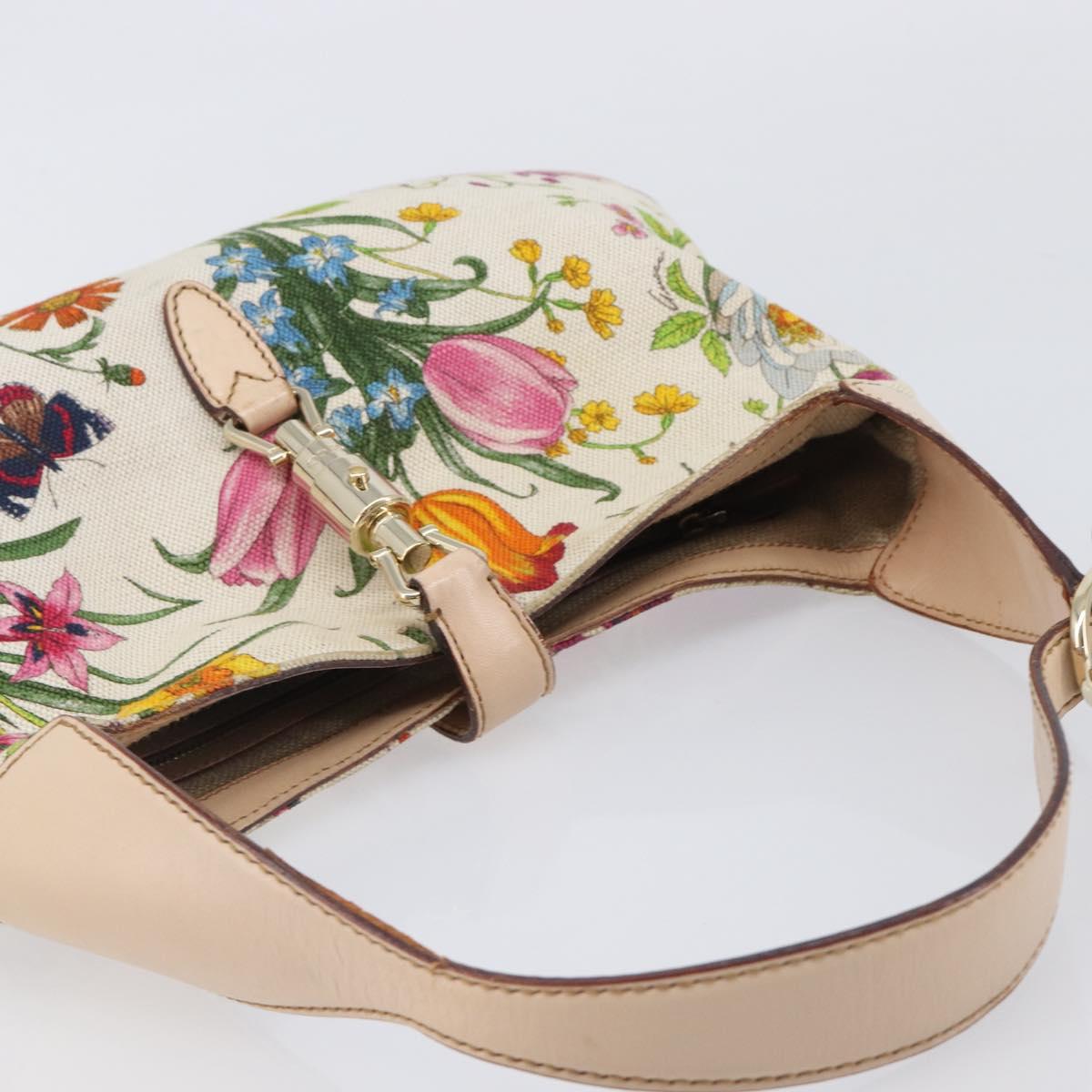 GUCCI Jackie Flora Shoulder Bag Canvas Beige Gold 137335 Auth ep16112
