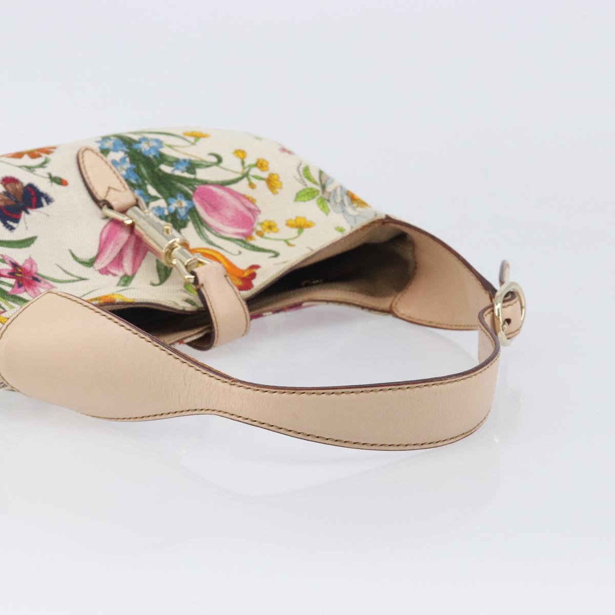 GUCCI Jackie Flora Shoulder Bag Canvas Beige Gold 137335 Auth ep16112
