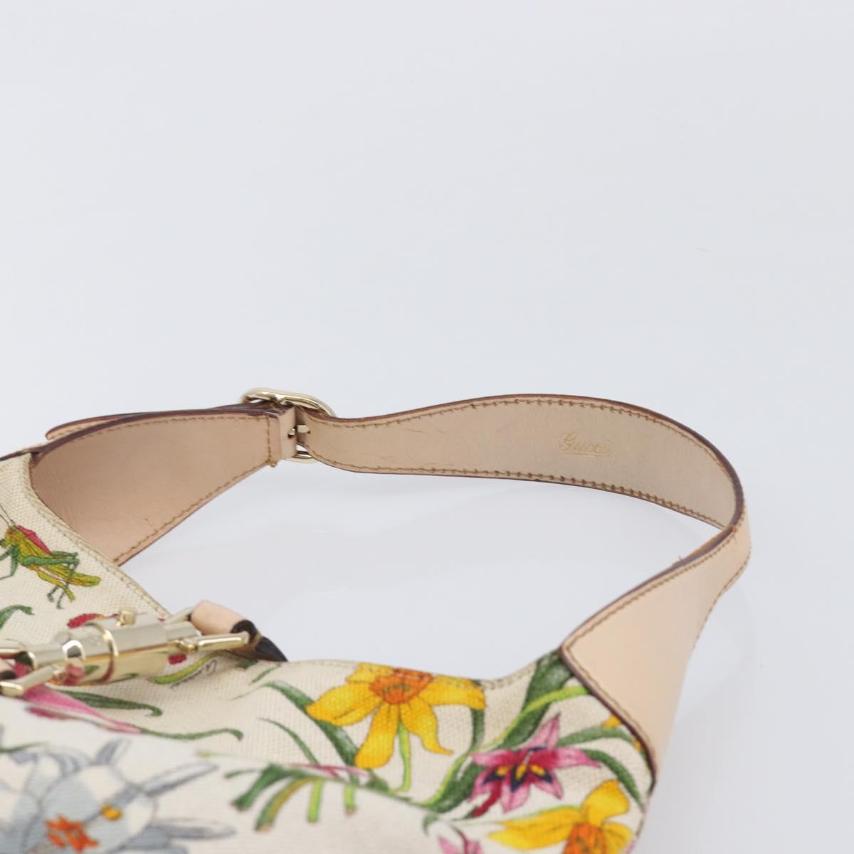 GUCCI Jackie Flora Shoulder Bag Canvas Beige Gold 137335 Auth ep16112