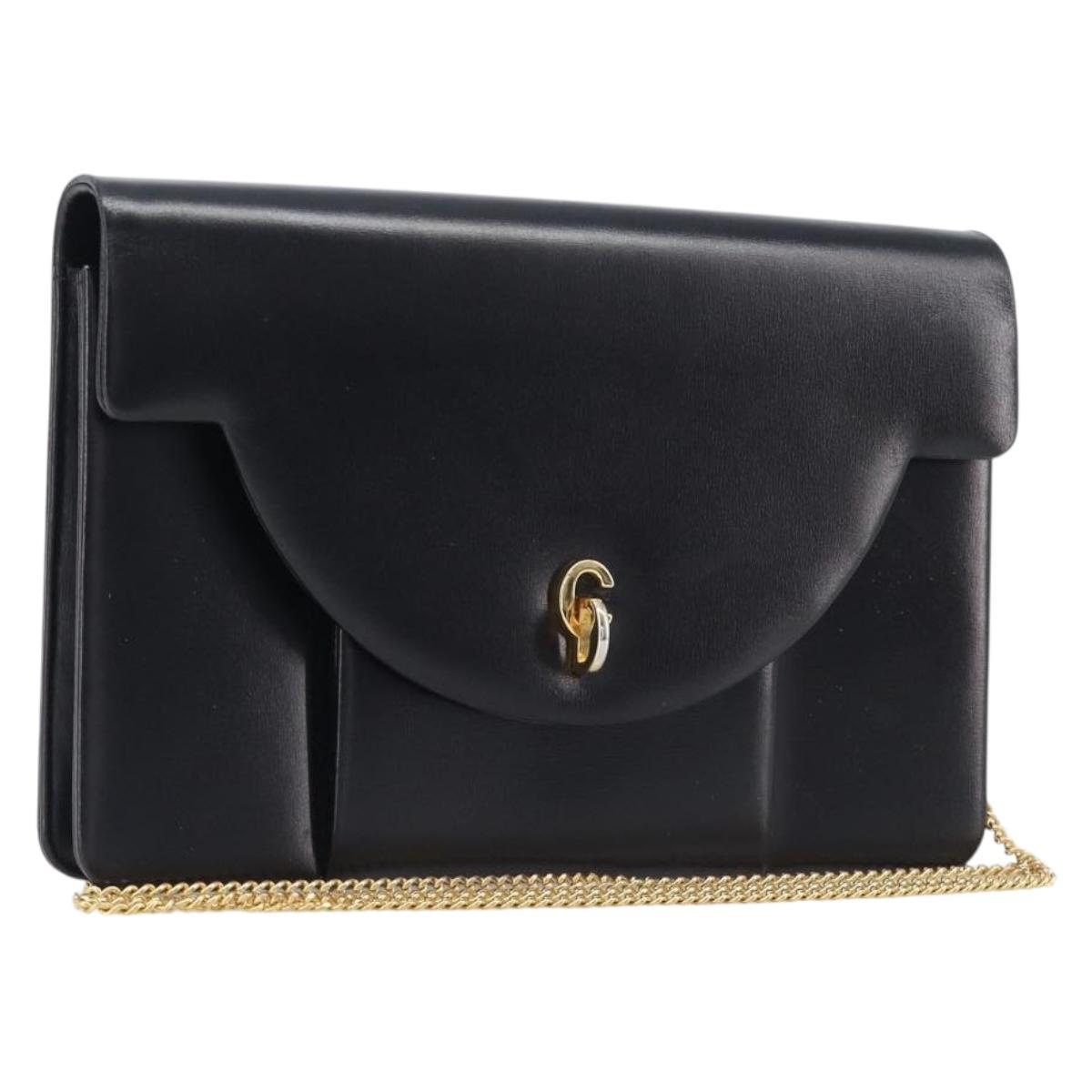 Christian Dior Chain Shoulder Bag Leather Black Gold Auth ep16115A
