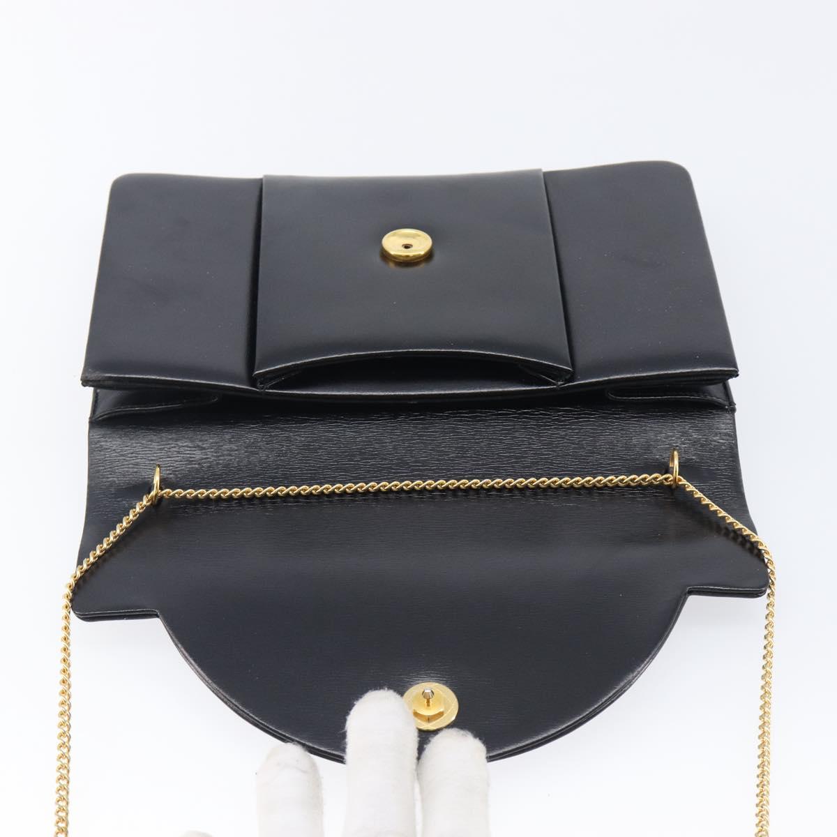Christian Dior Chain Shoulder Bag Leather Black Gold Auth ep16115A