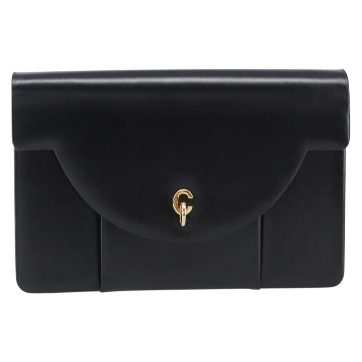 Christian Dior Chain Shoulder Bag Leather Black Gold Auth ep16115A