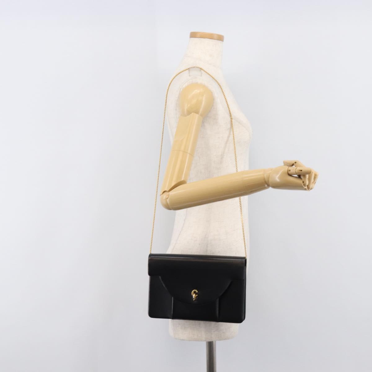 Christian Dior Chain Shoulder Bag Leather Black Gold Auth ep16115A