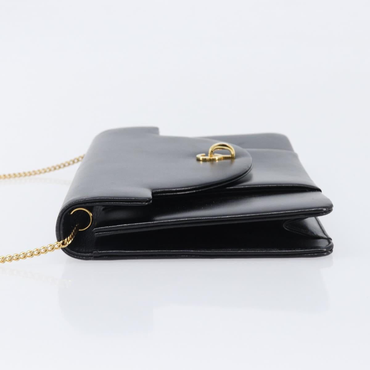 Christian Dior Chain Shoulder Bag Leather Black Gold Auth ep16115A