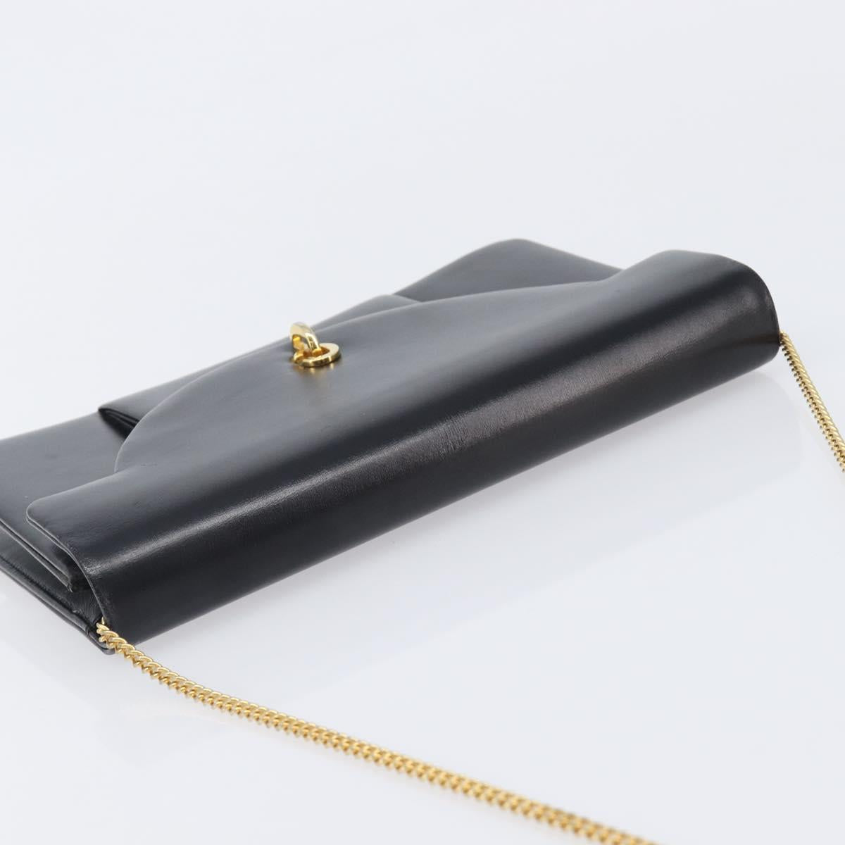 Christian Dior Chain Shoulder Bag Leather Black Gold Auth ep16115A
