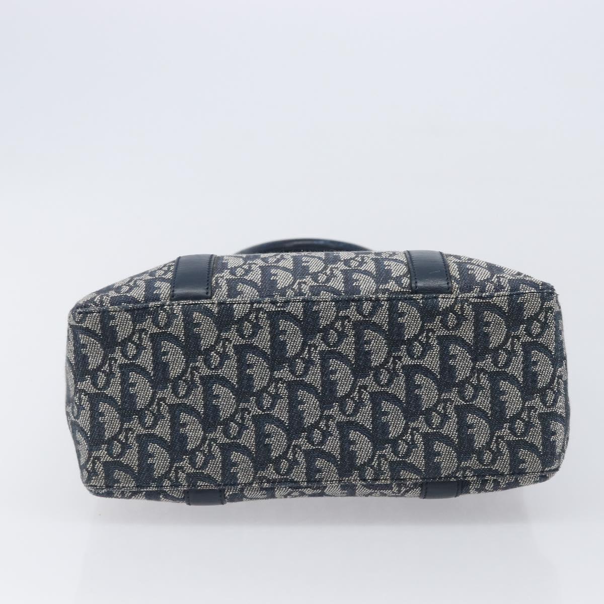 Christian Dior Trotter Canvas Hand Bag Navy Gold Auth ep16121