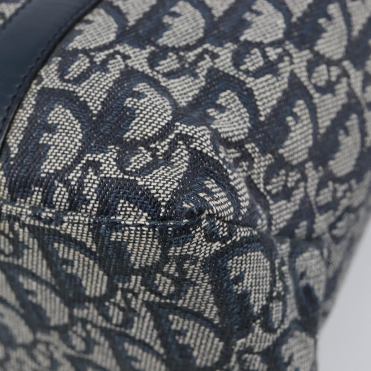Christian Dior Trotter Canvas Hand Bag Navy Gold Auth ep16121