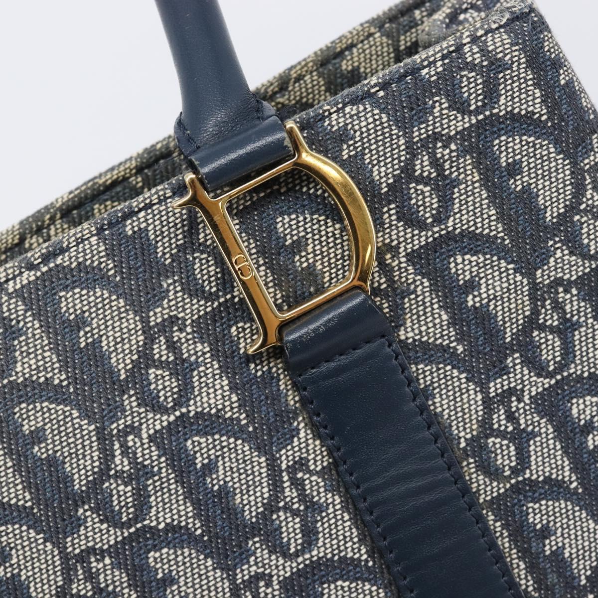 Christian Dior Trotter Canvas Hand Bag Navy Gold Auth ep16121