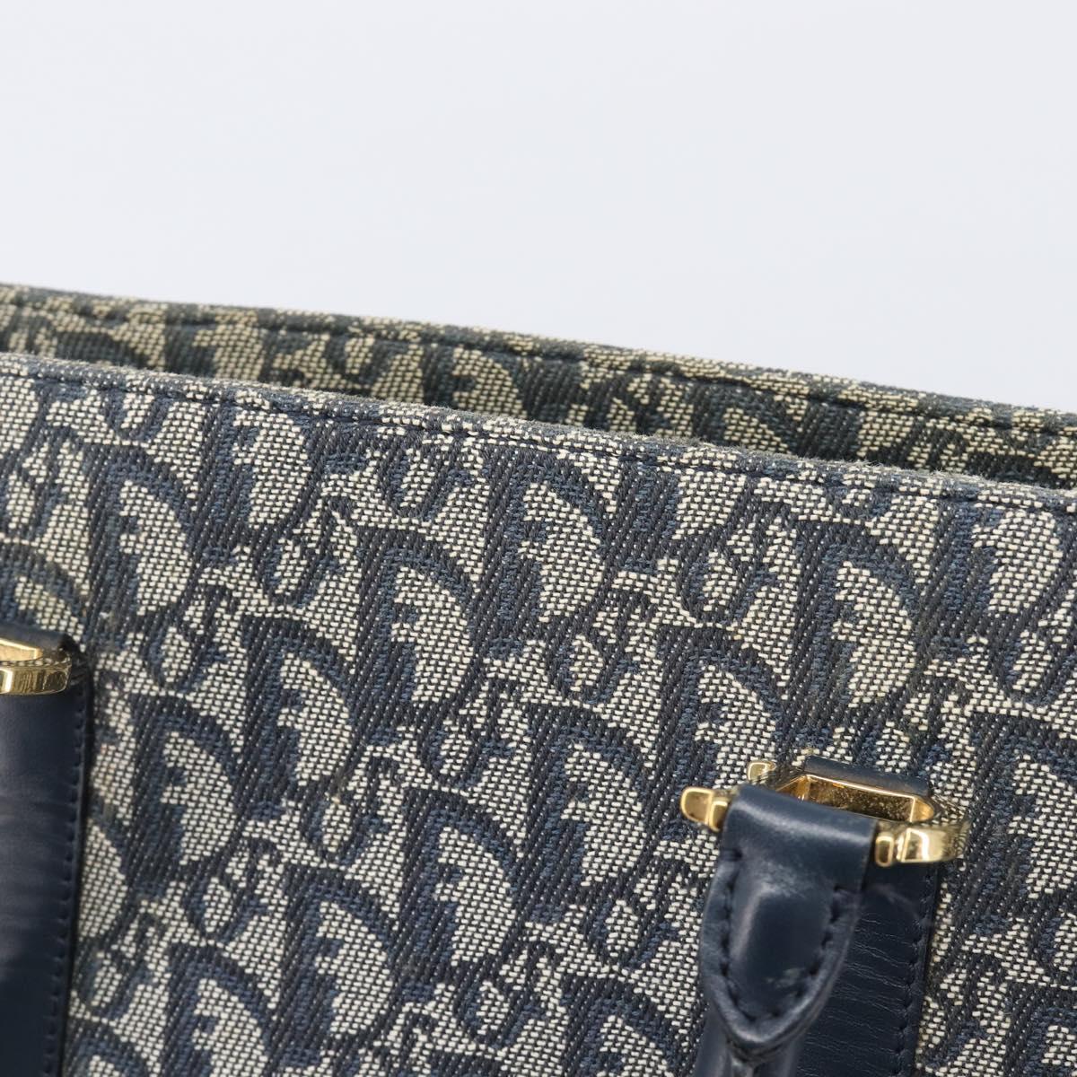 Christian Dior Trotter Canvas Hand Bag Navy Gold Auth ep16121
