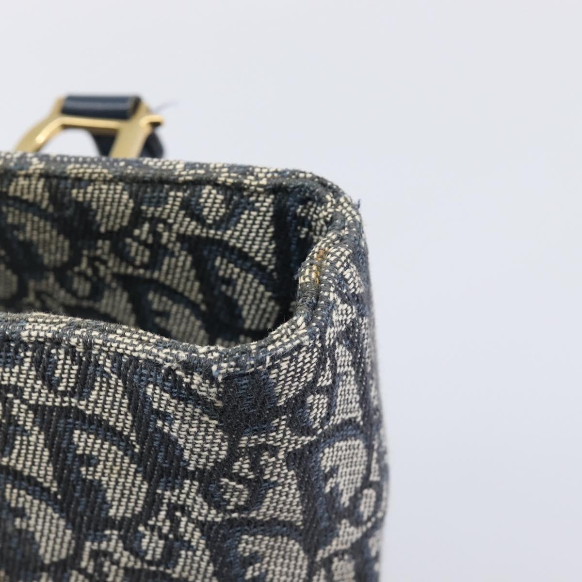 Christian Dior Trotter Canvas Hand Bag Navy Gold Auth ep16121