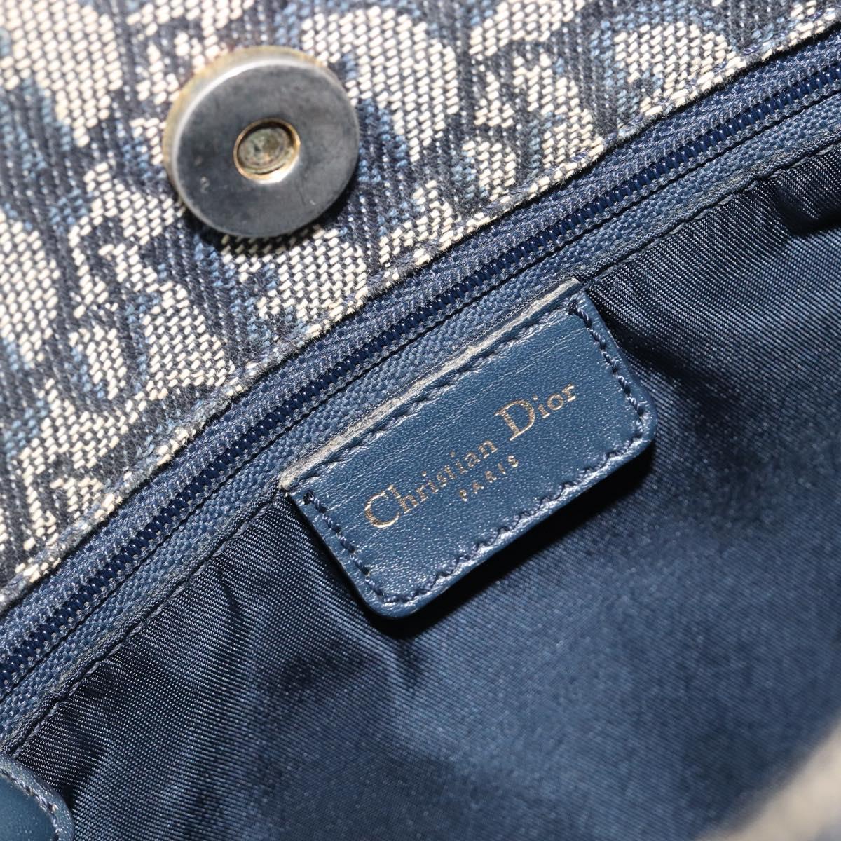 Christian Dior Trotter Canvas Hand Bag Navy Gold Auth ep16121