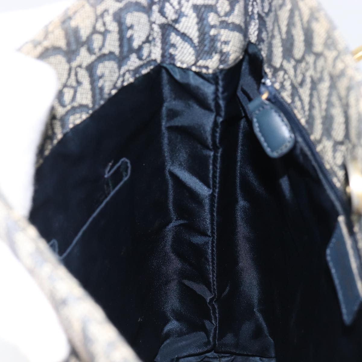Christian Dior Trotter Canvas Hand Bag Navy Gold Auth ep16121