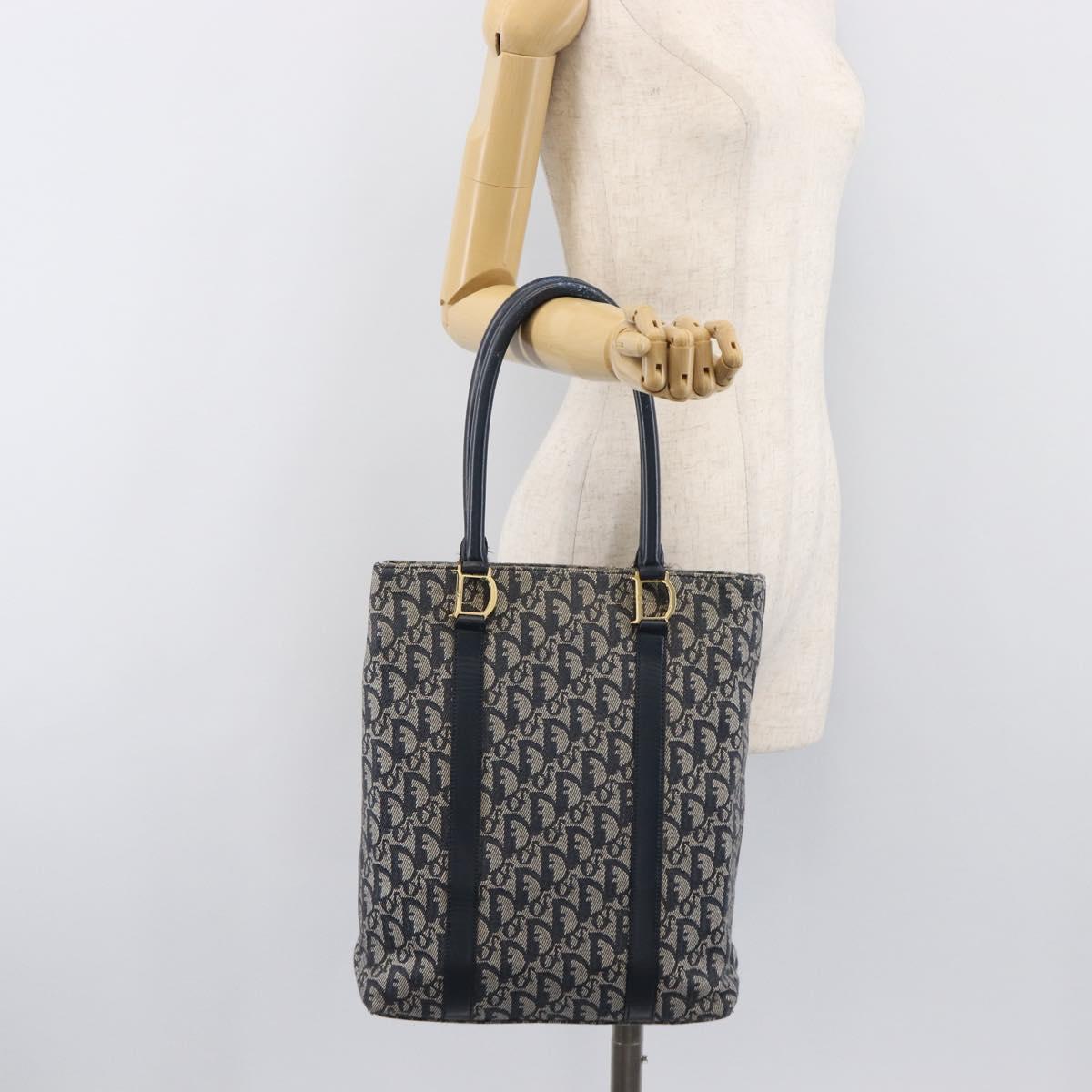 Christian Dior Trotter Canvas Hand Bag Navy Gold Auth ep16121