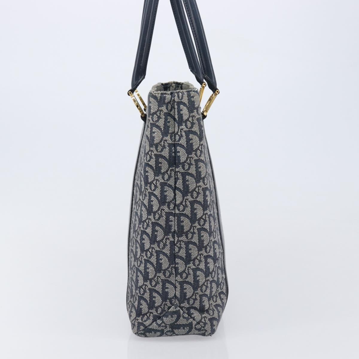 Christian Dior Trotter Canvas Hand Bag Navy Gold Auth ep16121