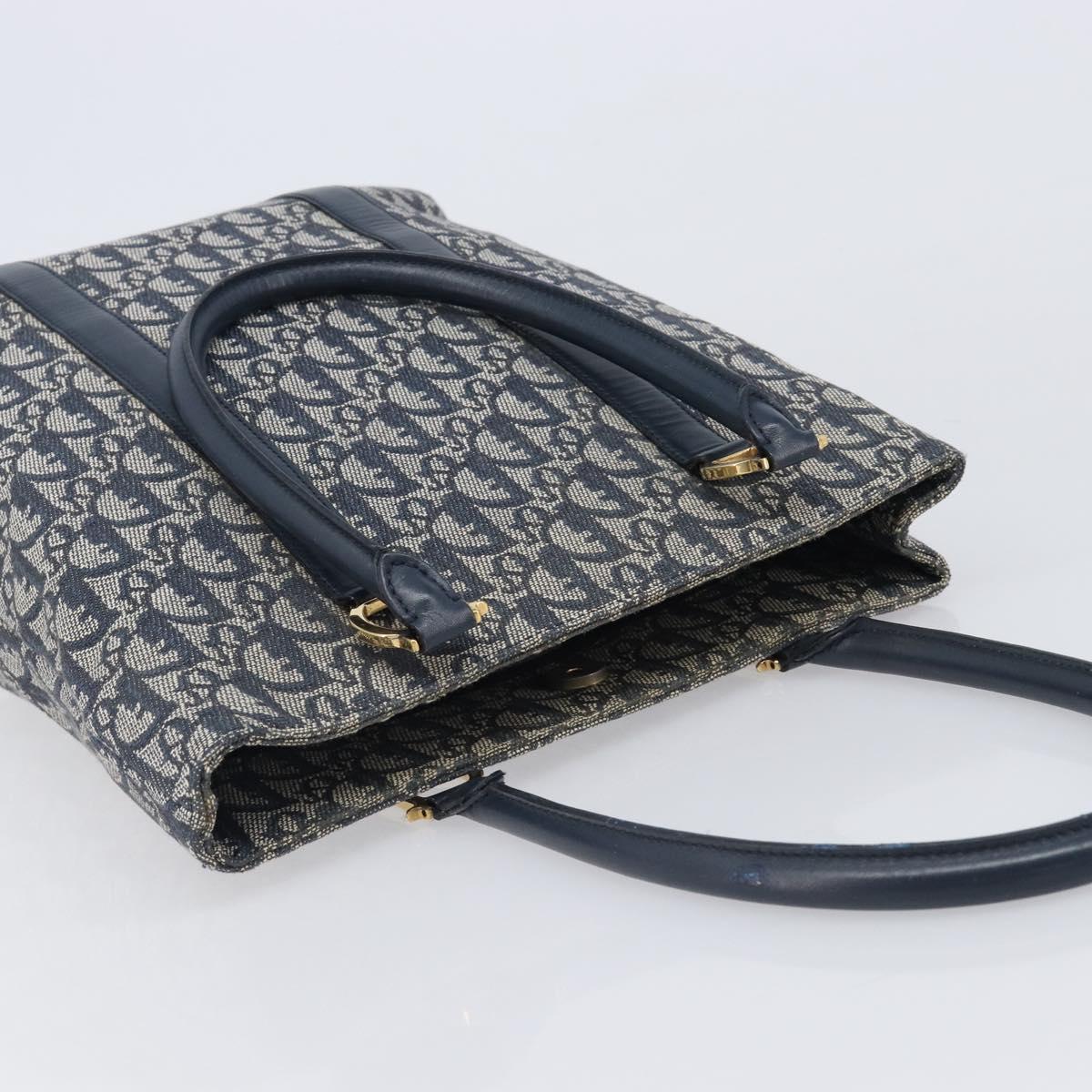 Christian Dior Trotter Canvas Hand Bag Navy Gold Auth ep16121