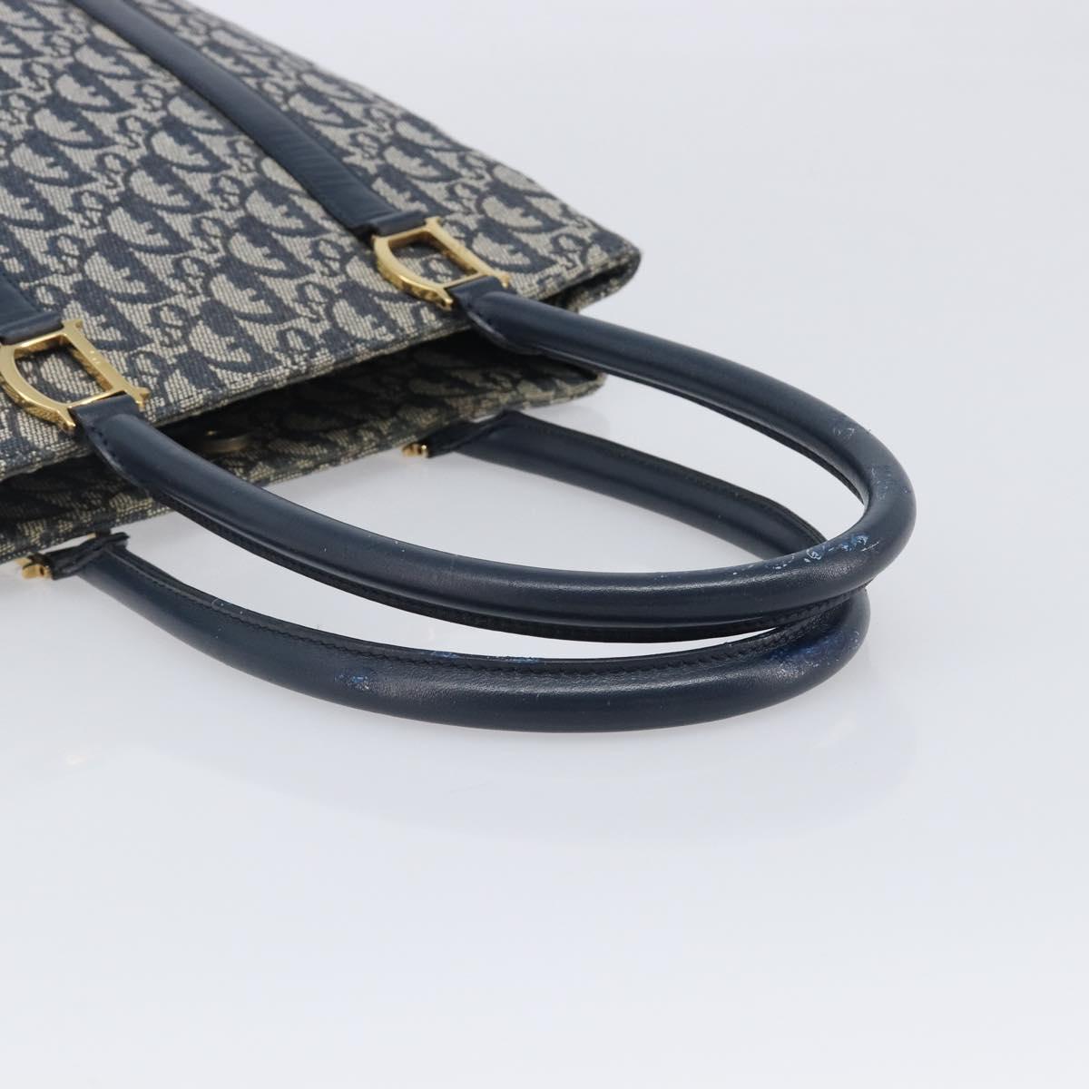 Christian Dior Trotter Canvas Hand Bag Navy Gold Auth ep16121