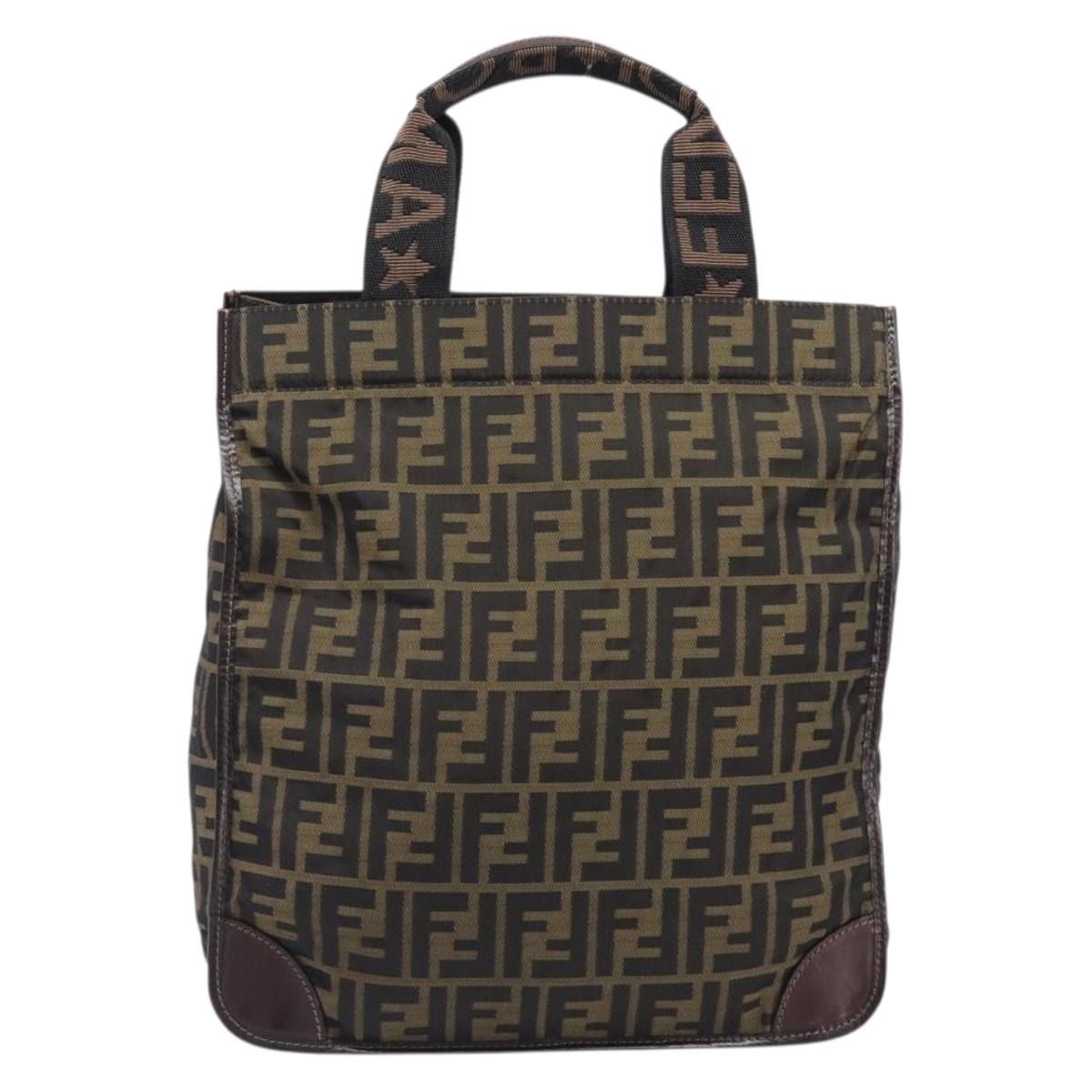 FENDI Zucca Canvas Hand Bag Black Brown Auth ep16123