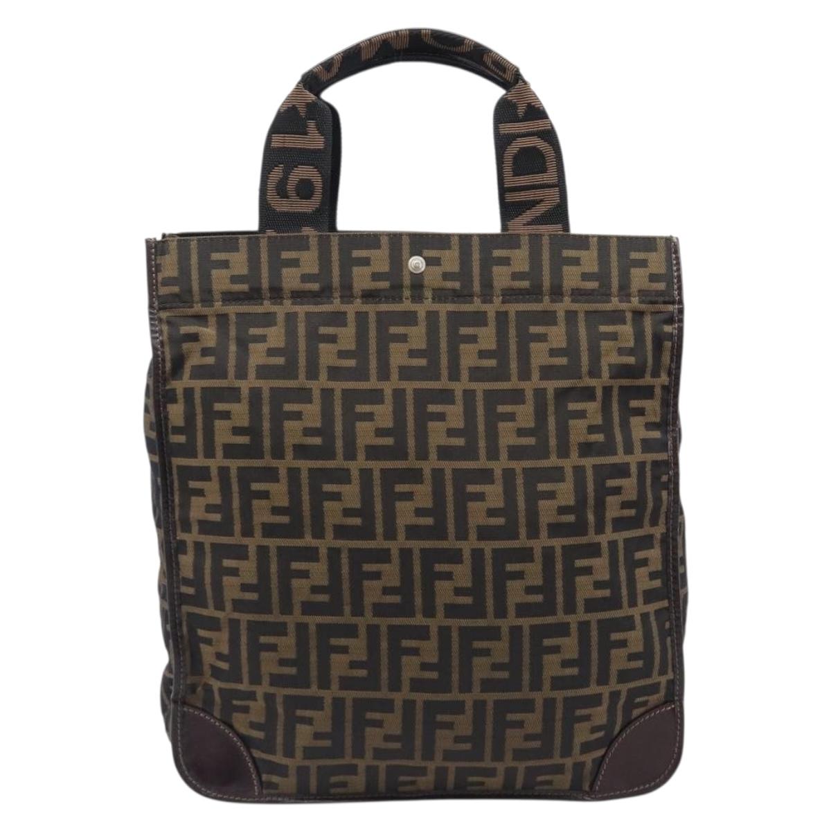 FENDI Zucca Canvas Hand Bag Black Brown Auth ep16123