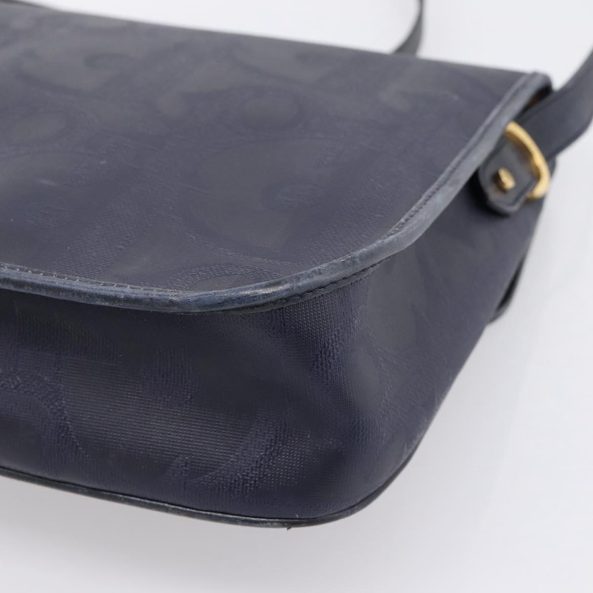 Christian Dior Trotter Canvas Shoulder Bag PVC Navy Gold Auth ep16126