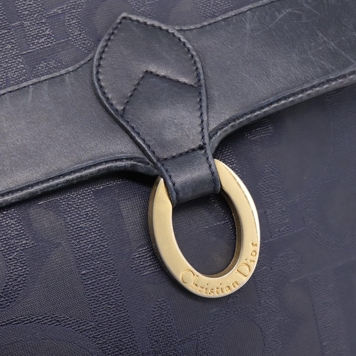 Christian Dior Trotter Canvas Shoulder Bag PVC Navy Gold Auth ep16126