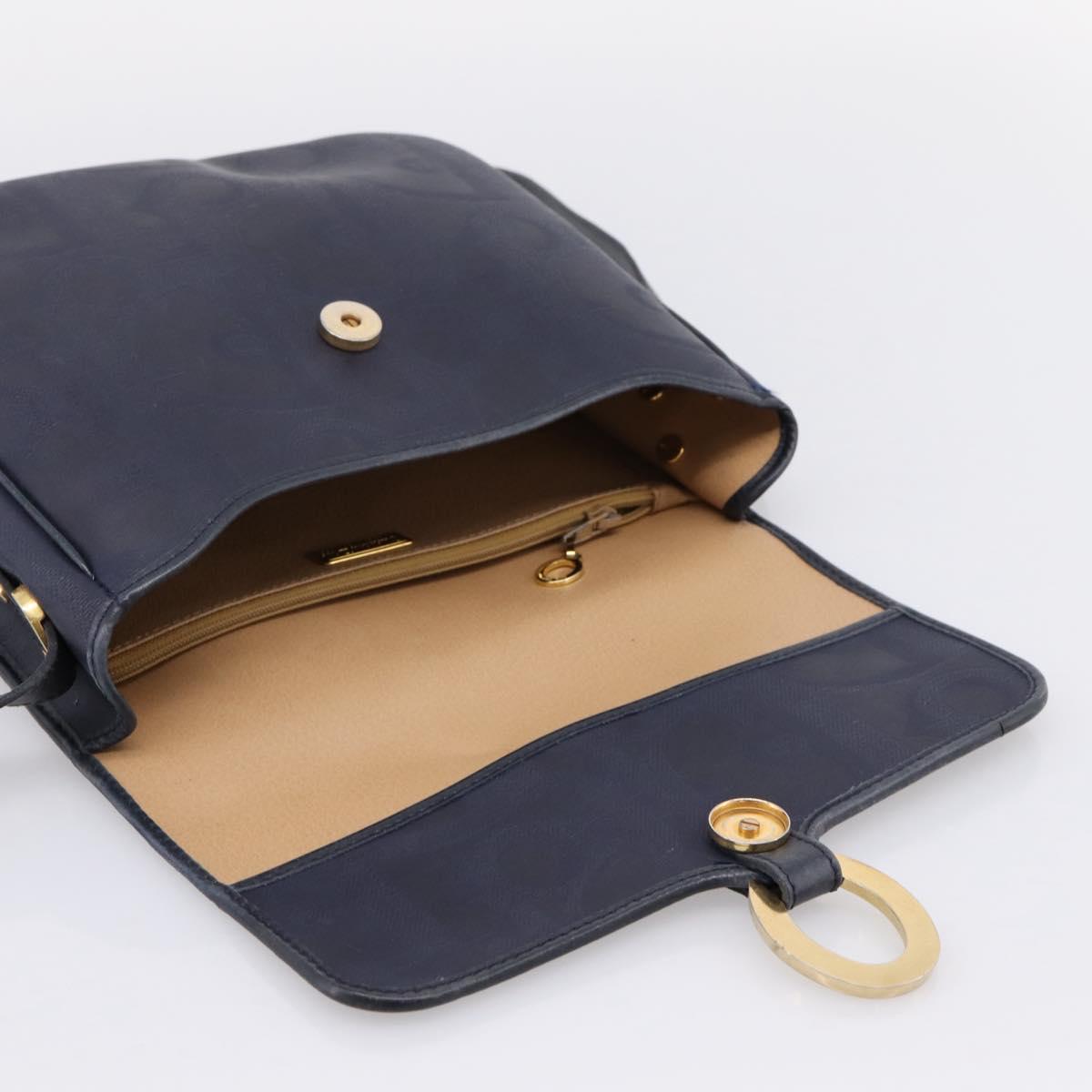 Christian Dior Trotter Canvas Shoulder Bag PVC Navy Gold Auth ep16126