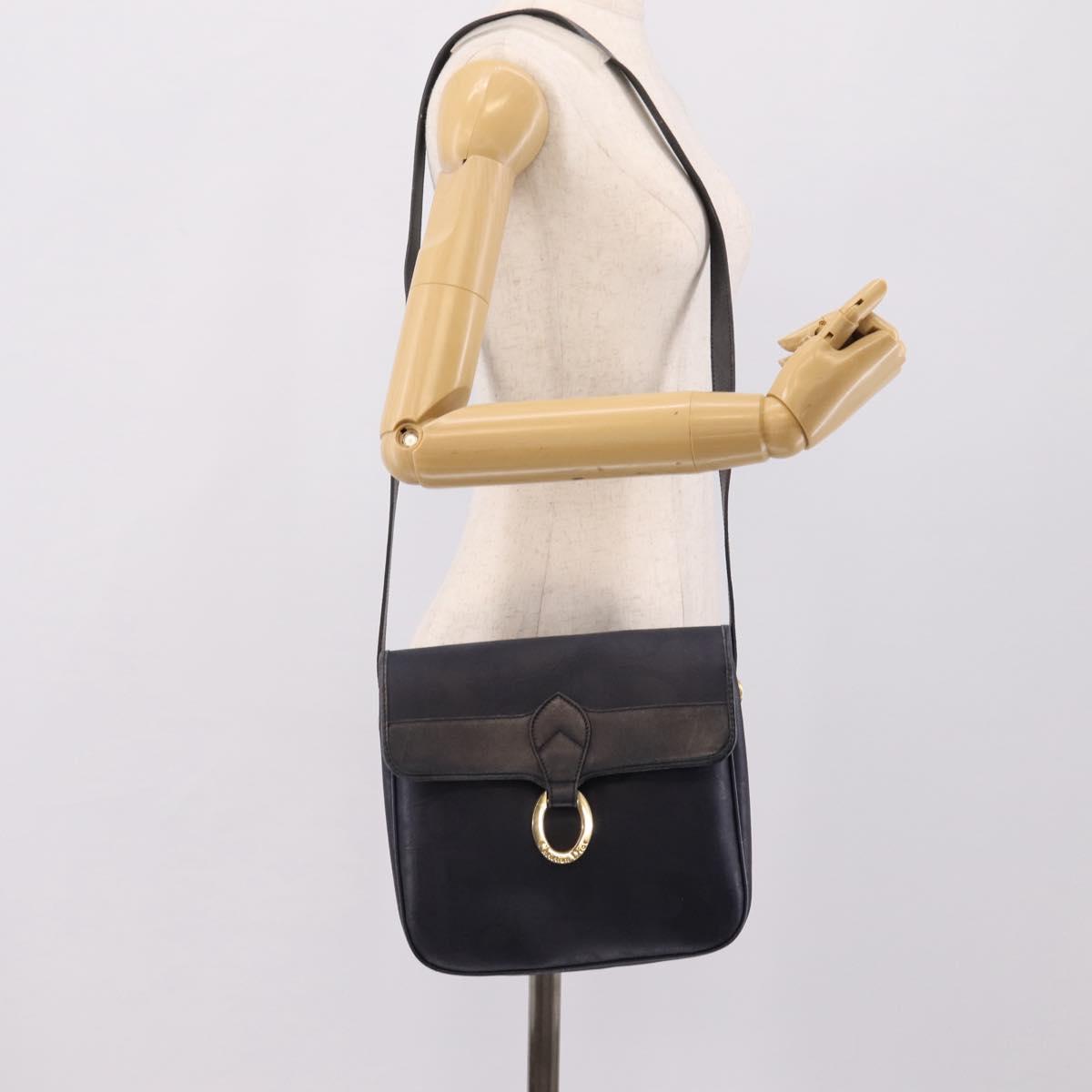 Christian Dior Trotter Canvas Shoulder Bag PVC Navy Gold Auth ep16126
