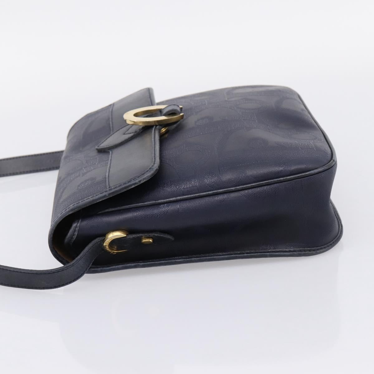 Christian Dior Trotter Canvas Shoulder Bag PVC Navy Gold Auth ep16126