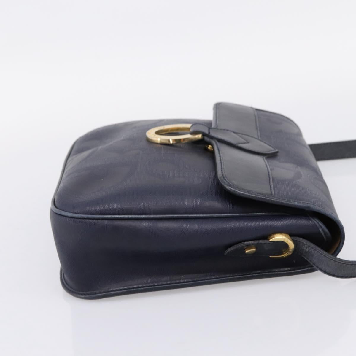Christian Dior Trotter Canvas Shoulder Bag PVC Navy Gold Auth ep16126