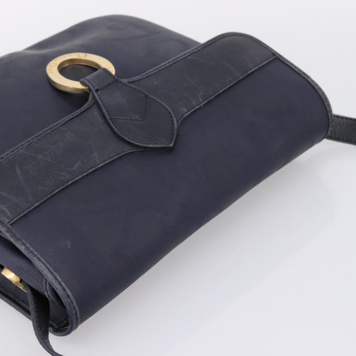 Christian Dior Trotter Canvas Shoulder Bag PVC Navy Gold Auth ep16126
