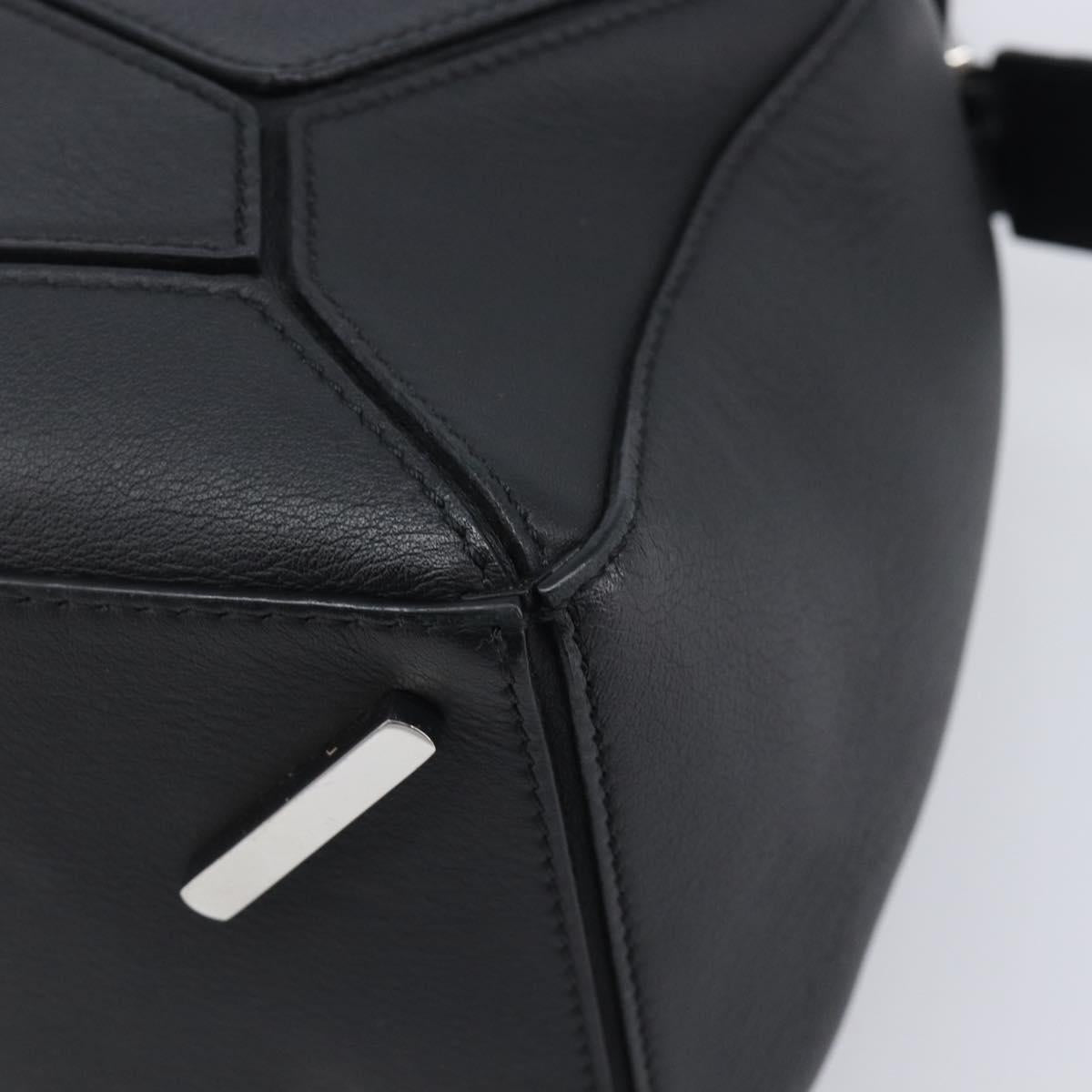 LOEWE Puzzle Bag Hand Bag Leather 2way Black Silver Auth ep16128M