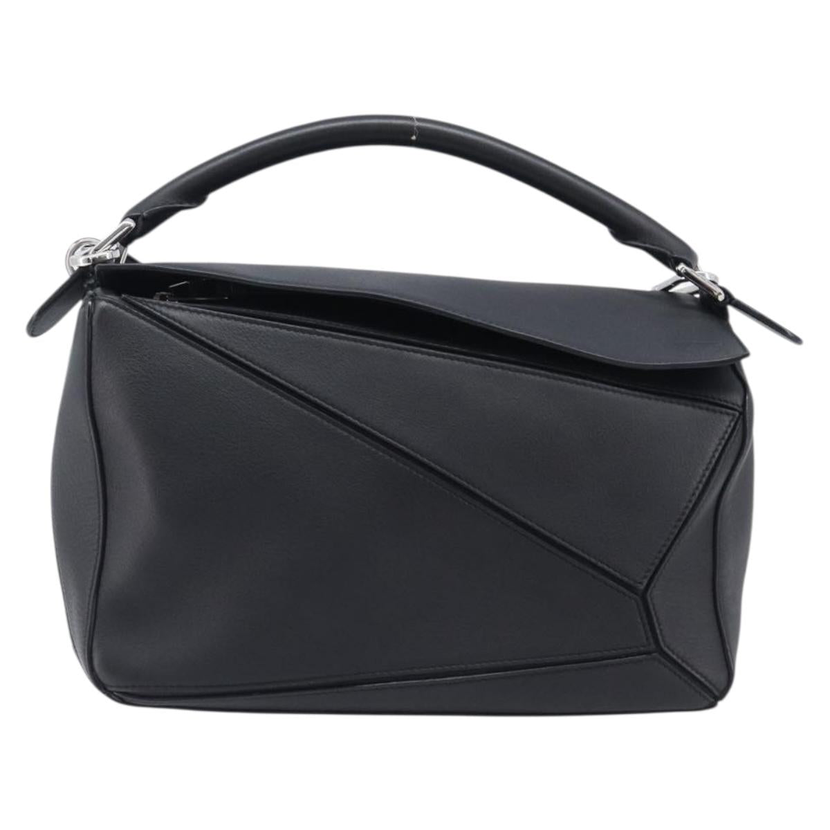 LOEWE Puzzle Bag Hand Bag Leather 2way Black Silver Auth ep16128M